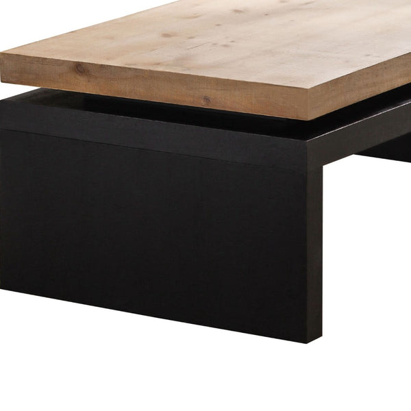 HomeRoots 48" Striking Two-Tone Floating Frame Coffee Table – Modern Natural Wood and Black Base Design 694838