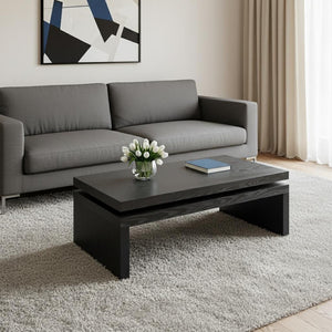 HomeRoots 48" Black Wood Floating Coffee Table - Modern Rectangular Design for Stylish Living Room Décor 694839