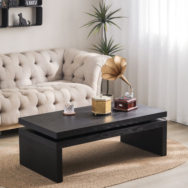 HomeRoots 48" Black Wood Floating Coffee Table - Modern Rectangular Design for Stylish Living Room Décor 694839