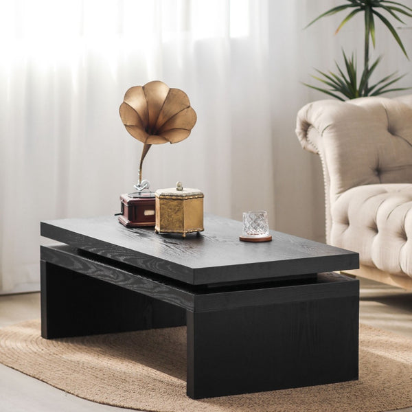 HomeRoots 48" Black Wood Floating Coffee Table - Modern Rectangular Design for Stylish Living Room Décor 694839
