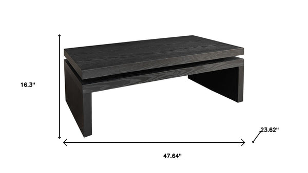 HomeRoots 48" Black Wood Floating Coffee Table - Modern Rectangular Design for Stylish Living Room Décor 694839