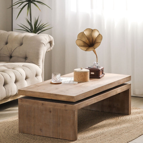 HomeRoots 48" Rustic Distressed Floating Frame Coffee Table - Chic Farmhouse Design for Modern Living Spaces 694840