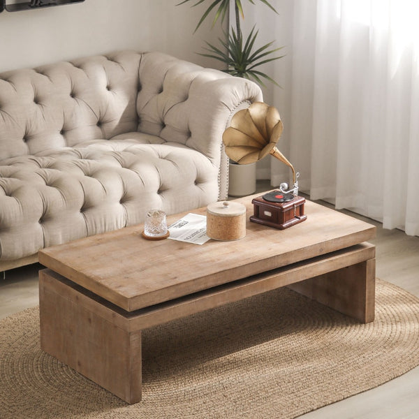 HomeRoots 48" Rustic Distressed Floating Frame Coffee Table - Chic Farmhouse Design for Modern Living Spaces 694840
