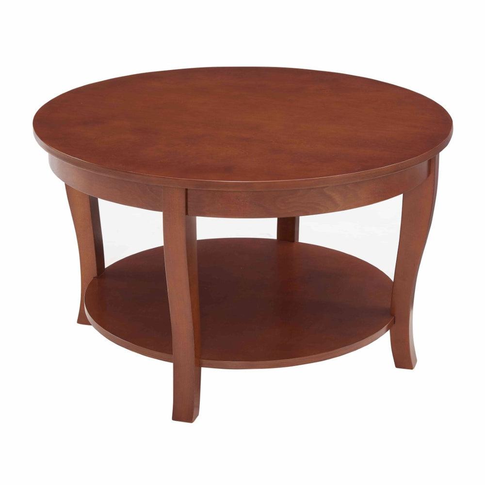 HomeRoots 30" Elegant Walnut Wood Round Coffee Table with Shelf - Perfect for Small Spaces & Stylish Storage 694841