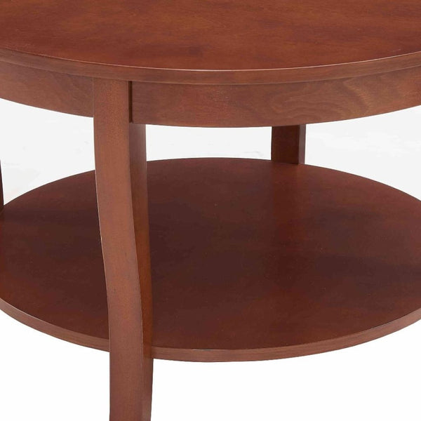 HomeRoots 30" Elegant Walnut Wood Round Coffee Table with Shelf - Perfect for Small Spaces & Stylish Storage 694841