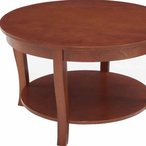 HomeRoots 30" Elegant Walnut Wood Round Coffee Table with Shelf - Perfect for Small Spaces & Stylish Storage 694841