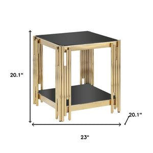 HomeRoots 23" Black and Gold Square Coffee Table - Modern Glass & Stainless Steel Centerpiece for Living Spaces 694845
