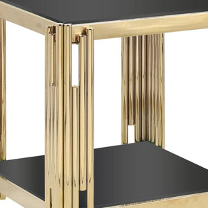 HomeRoots 23" Black and Gold Square Coffee Table - Modern Glass & Stainless Steel Centerpiece for Living Spaces 694845