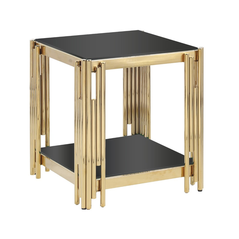 HomeRoots 23" Black and Gold Square Coffee Table - Modern Glass & Stainless Steel Centerpiece for Living Spaces 694845
