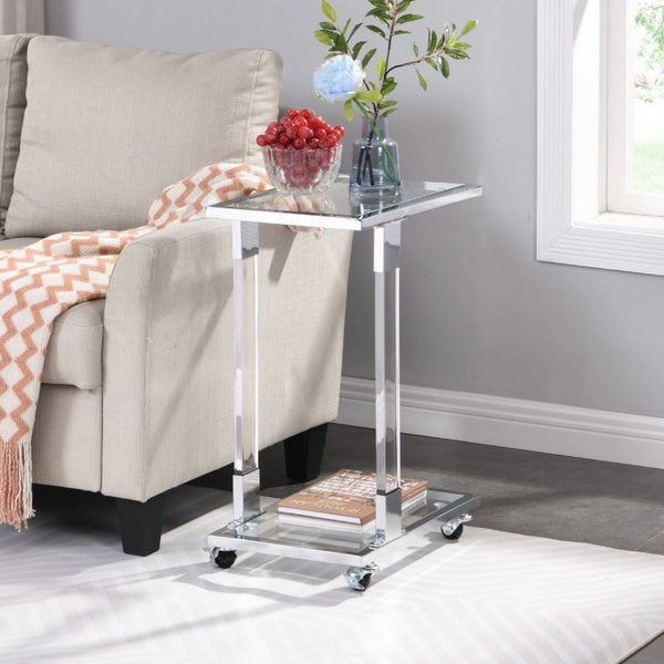 HomeRoots 26" White Glass and Acrylic Square Coffee Table - Modern, Mobile Design for Any Stylish Space 694846