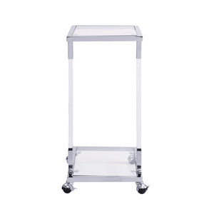 HomeRoots 26" White Glass and Acrylic Square Coffee Table - Modern, Mobile Design for Any Stylish Space 694846