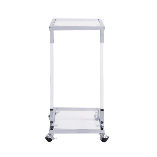 HomeRoots 26" White Glass and Acrylic Square Coffee Table - Modern, Mobile Design for Any Stylish Space 694846