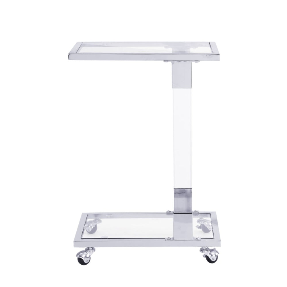 HomeRoots 26" White Glass and Acrylic Square Coffee Table - Modern, Mobile Design for Any Stylish Space 694846