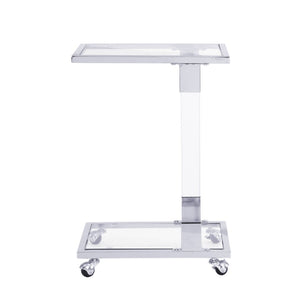 HomeRoots 26" White Glass and Acrylic Square Coffee Table - Modern, Mobile Design for Any Stylish Space 694846