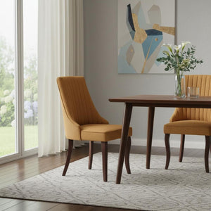 Set of Two Linen Upholstered Solid Wood Dining Side Chairs for Modern Farmhouse Kitchens