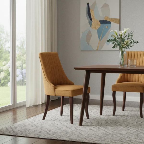 Set of Two Linen Upholstered Solid Wood Dining Side Chairs for Modern Farmhouse Kitchens