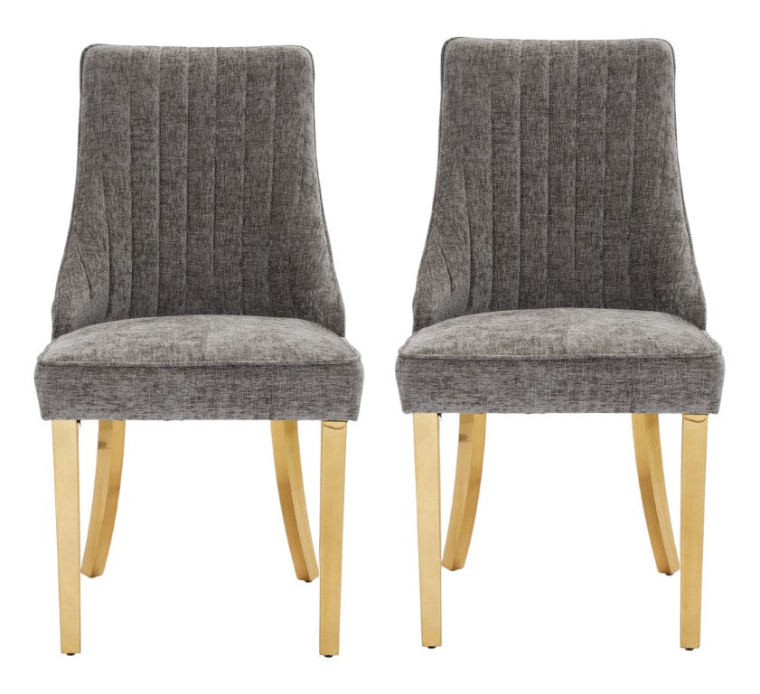 HomeRoots Set of Two Chenille Upholstered Dining Side Chairs with Stainless Steel Legs for Modern Gray / Gold 694854