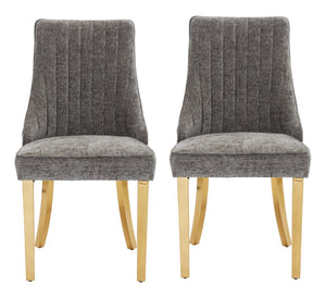 HomeRoots Set of Two Chenille Upholstered Dining Side Chairs with Stainless Steel Legs for Modern Gray / Gold 694854
