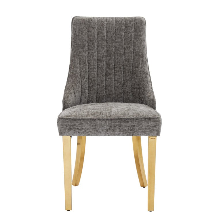 HomeRoots Set of Two Chenille Upholstered Dining Side Chairs with Stainless Steel Legs for Modern Gray / Gold 694854