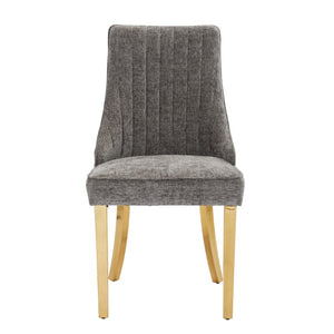 Set of Two Chenille Upholstered Dining Side Chairs with Stainless Steel Legs for Modern