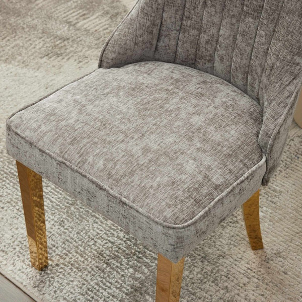 Set of Two Chenille Upholstered Dining Side Chairs with Stainless Steel Legs for Modern