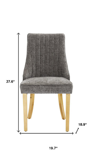 Set of Two Chenille Upholstered Dining Side Chairs with Stainless Steel Legs for Modern