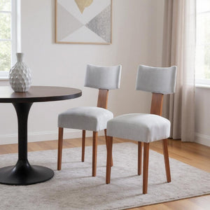 Set of Two Linen Upholstered Solid Wood Dining Side Chairs for Modern Farmhouse Kitchens