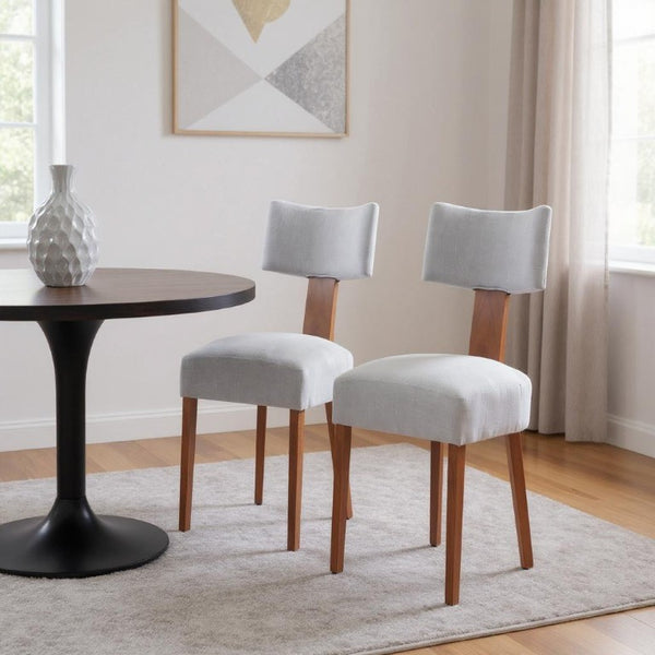 Set of Two Linen Upholstered Solid Wood Dining Side Chairs for Modern Farmhouse Kitchens
