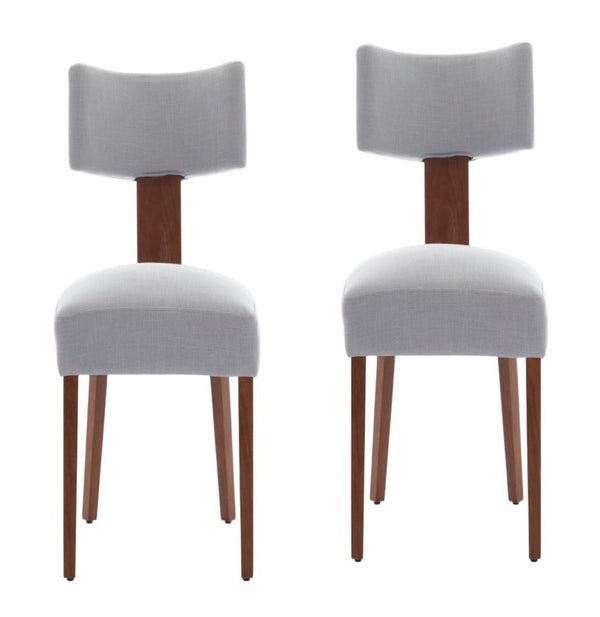 Set of Two Linen Upholstered Solid Wood Dining Side Chairs for Modern Farmhouse Kitchens