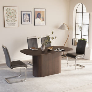 English Elm 63 Inch Mdf Dining Table Set with Four Pu Leather Chairs Silver Metal Legs Modern Brown+Gray W2189S00884