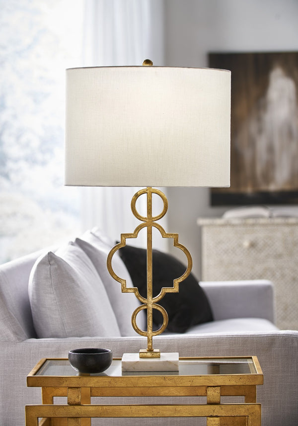 Chelsea House Artistic Lamp With Antique Gold Leaf Iron And White Marble Base — Sculptural Table Lamp For Elegant Spaces 69486