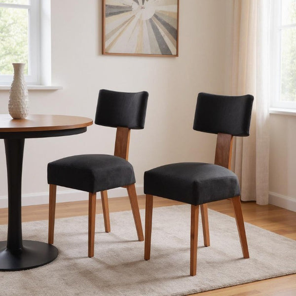 Set of Two Linen Upholstered Solid Wood Dining Side Chairs for Modern Farmhouse Kitchens