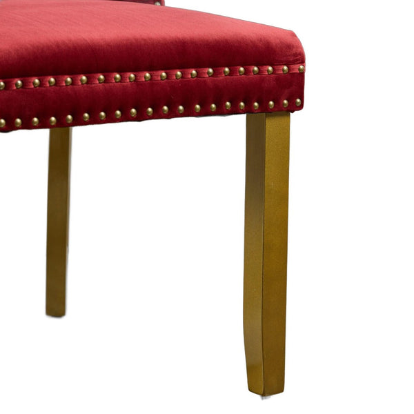 HomeRoots Set of Two Elegant Red Velvet Tufted Dining Chairs with Gold Accents for Stylish Spaces 694870