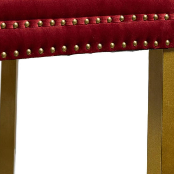 HomeRoots Set of Two Elegant Red Velvet Tufted Dining Chairs with Gold Accents for Stylish Spaces 694870