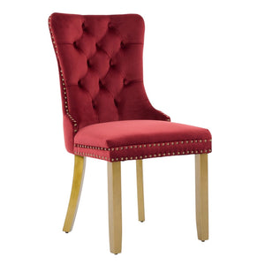 HomeRoots Set of Two Elegant Red Velvet Tufted Dining Chairs with Gold Accents for Stylish Spaces 694870