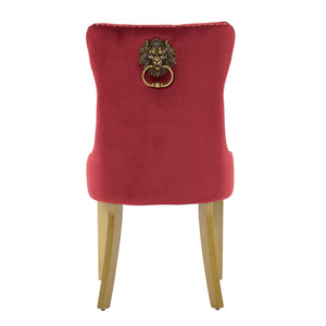 HomeRoots Set of Two Elegant Red Velvet Tufted Dining Chairs with Gold Accents for Stylish Spaces 694870