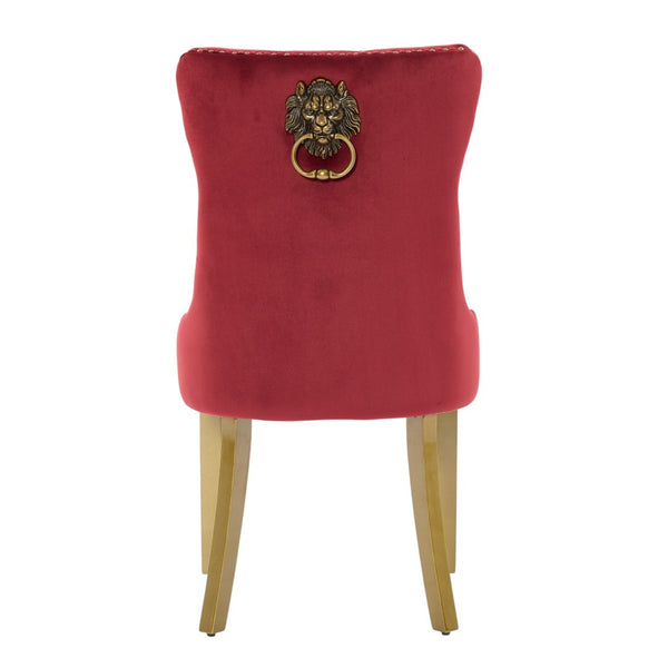 HomeRoots Set of Two Elegant Red Velvet Tufted Dining Chairs with Gold Accents for Stylish Spaces 694870