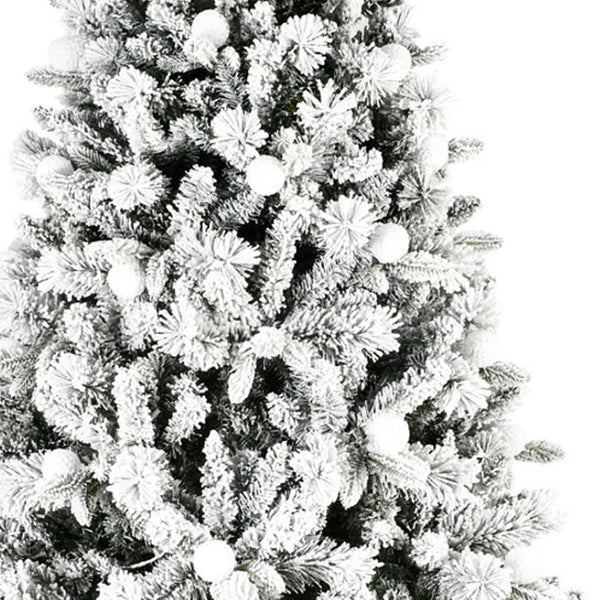 HomeRoots 7.5' White Pre Lit Flocked Fir Christmas Tree - Snowy Elegance with Multicolored LED Lights for Festive Joy 84 694871