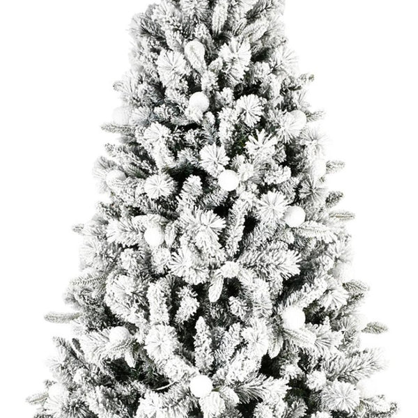 HomeRoots 7.5' White Pre Lit Flocked Fir Christmas Tree - Snowy Elegance with Multicolored LED Lights for Festive Joy 84 694871