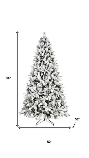 HomeRoots 7.5' White Pre Lit Flocked Fir Christmas Tree - Snowy Elegance with Multicolored LED Lights for Festive Joy 84 694871