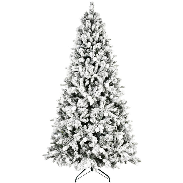 HomeRoots 7.5' White Pre Lit Flocked Fir Christmas Tree - Snowy Elegance with Multicolored LED Lights for Festive Joy 84 694871