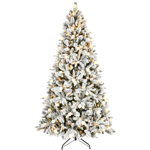 HomeRoots 7.5' White Pre Lit Flocked Fir Christmas Tree - Snowy Elegance with Multicolored LED Lights for Festive Joy 84 694871