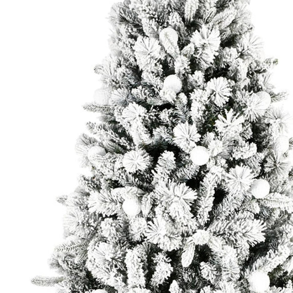 HomeRoots 7.5' White Pre Lit Flocked Fir Christmas Tree - Snowy Elegance with Multicolored LED Lights for Festive Joy 96 694872