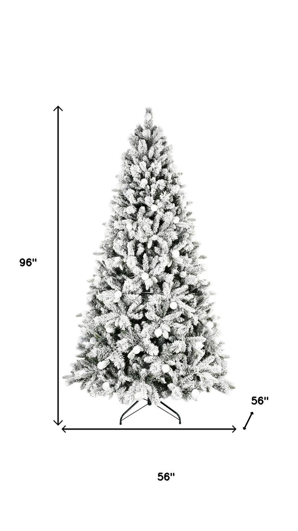HomeRoots 7.5' White Pre Lit Flocked Fir Christmas Tree - Snowy Elegance with Multicolored LED Lights for Festive Joy 96 694872