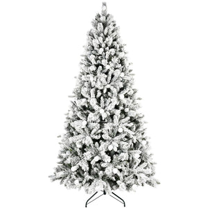 HomeRoots 7.5' White Pre Lit Flocked Fir Christmas Tree - Snowy Elegance with Multicolored LED Lights for Festive Joy 96 694872