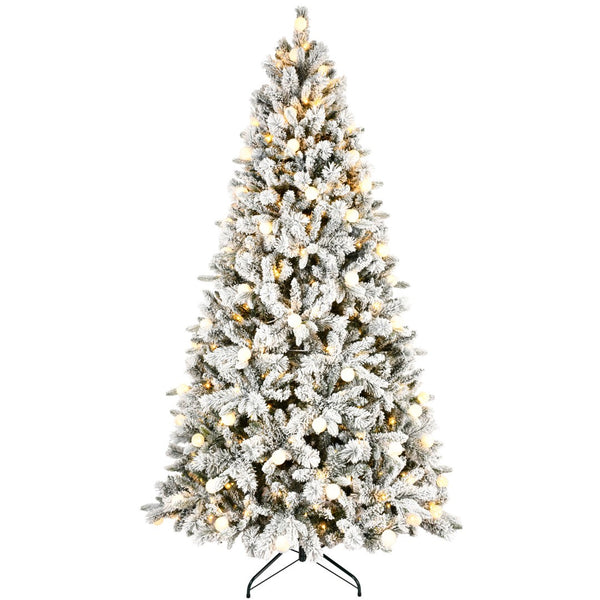 HomeRoots 7.5' White Pre Lit Flocked Fir Christmas Tree - Snowy Elegance with Multicolored LED Lights for Festive Joy 96 694872