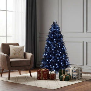 HomeRoots 5' Black Pre-Lit Full Fir Christmas Tree - Modern Elegance with Energy-Efficient LED Lights for Holiday Décor 60 694873