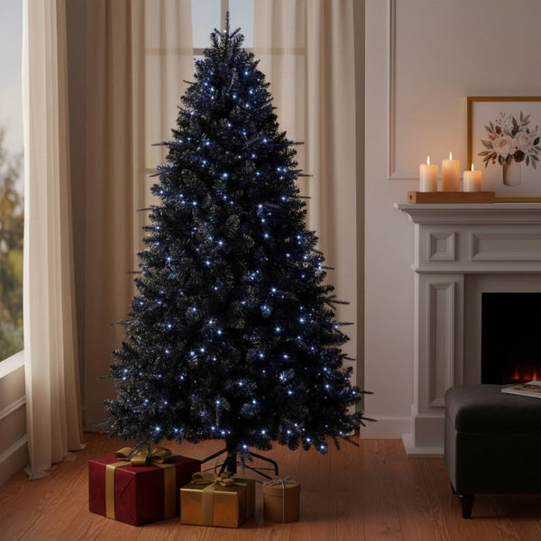HomeRoots 5' Black Pre-Lit Full Fir Christmas Tree - Modern Elegance with Energy-Efficient LED Lights for Holiday Décor 84 694875