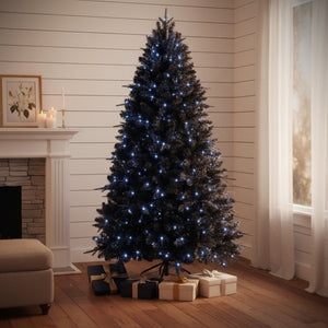 HomeRoots 5' Black Pre-Lit Full Fir Christmas Tree - Modern Elegance with Energy-Efficient LED Lights for Holiday Décor 90 694876