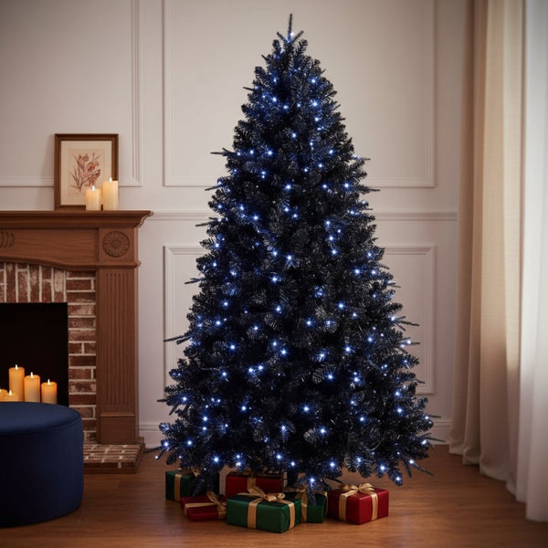 HomeRoots 5' Black Pre-Lit Full Fir Christmas Tree - Modern Elegance with Energy-Efficient LED Lights for Holiday Décor 96 694877
